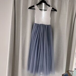 EUC Flower Girl or formal dress/wedding - lace white top with blue skirt. Size 7